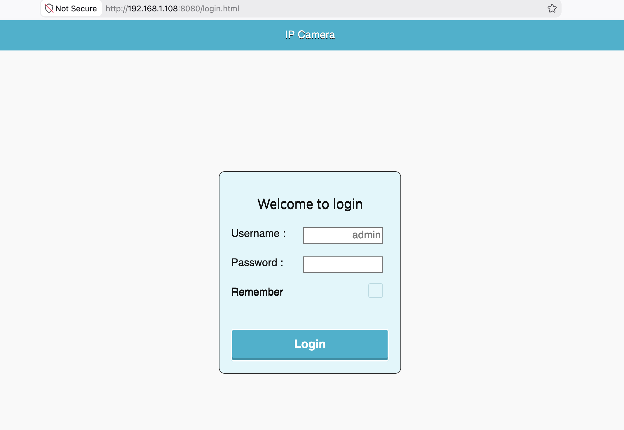 Camera login screen