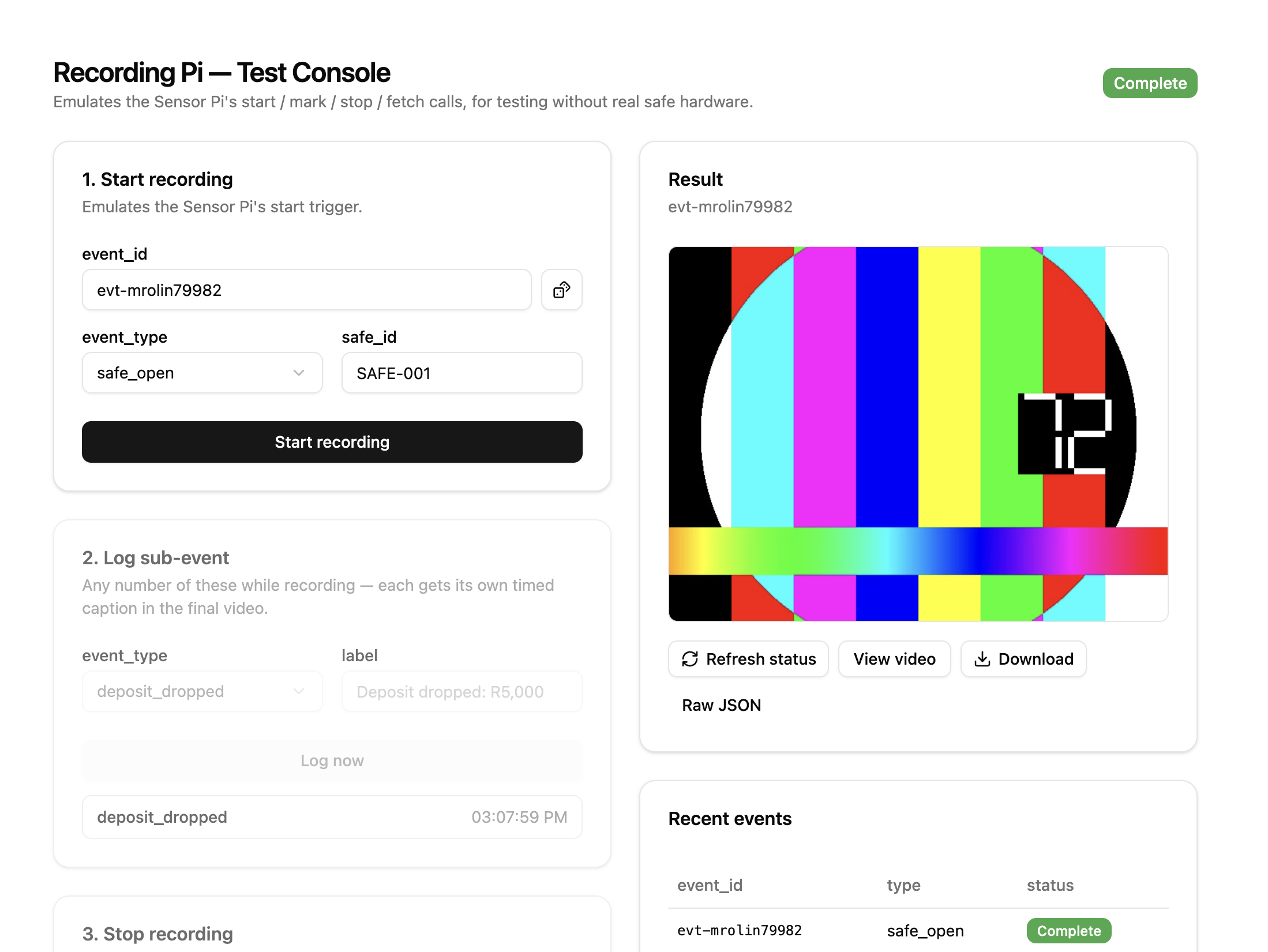 Recording Pi test page